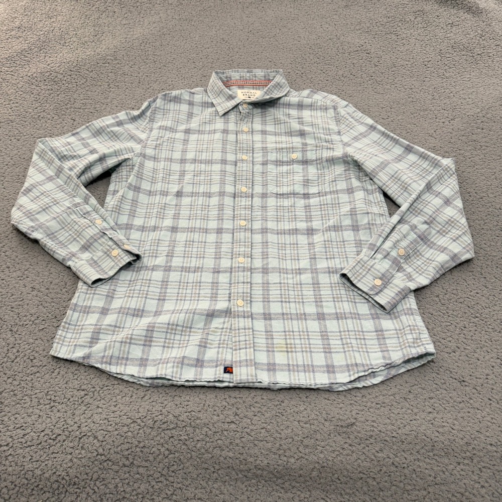 The Normal Brand Shirt Mens Large Blue Grey Plaid Flannel Button Down